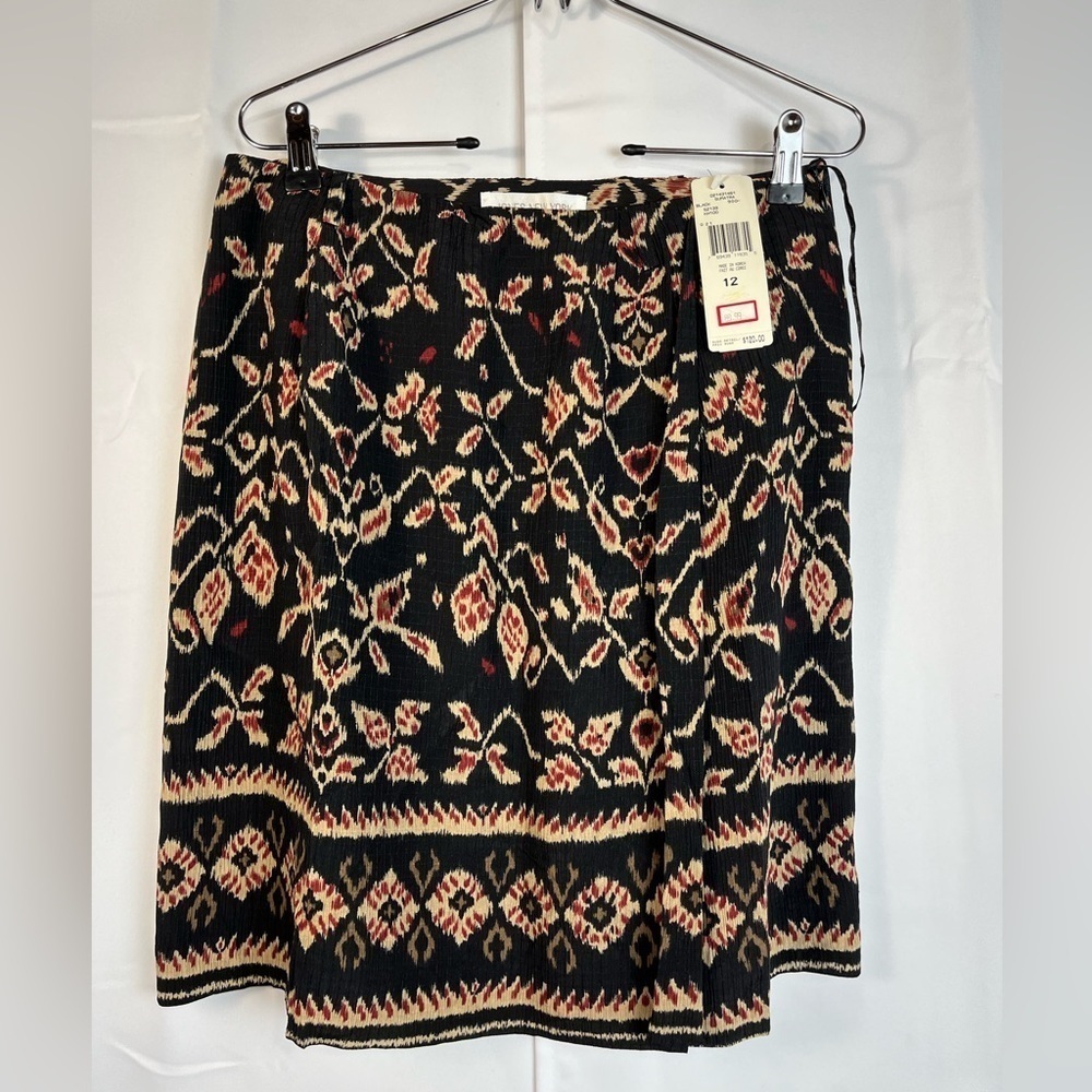 Jones New York Womens 100% Silk Boho Floral Brown Wrap Mini Skirt Lined sz12 NWT